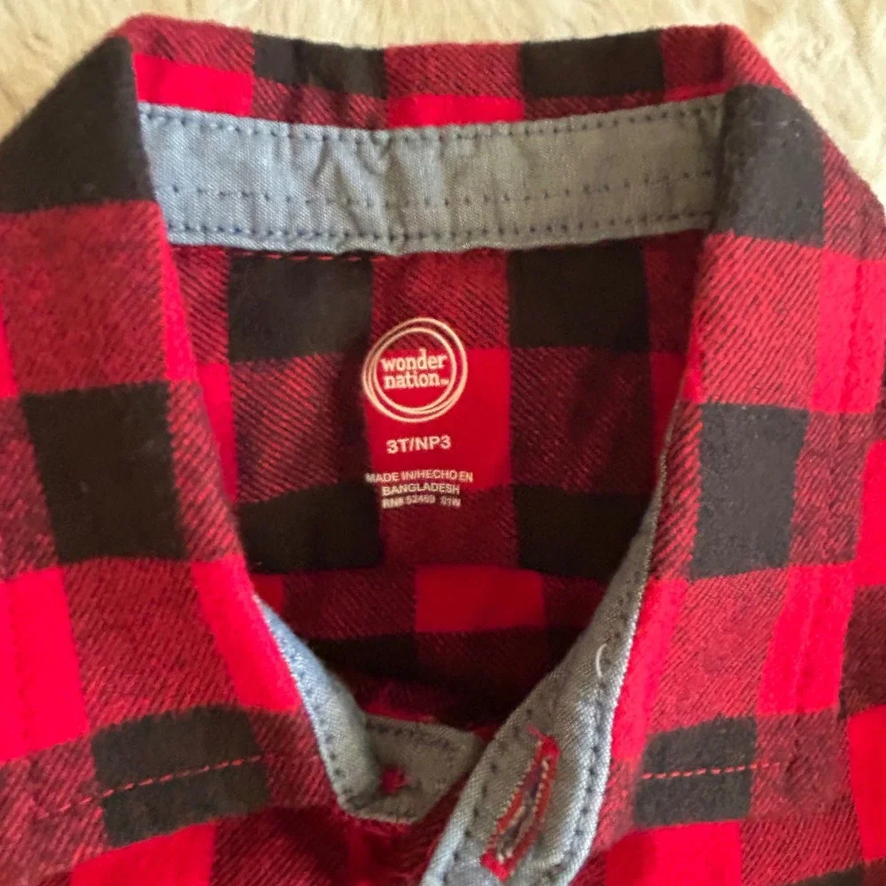 Long Sleeve Button Down Shirts Boys 3T Red Plaid Flannel Excellent